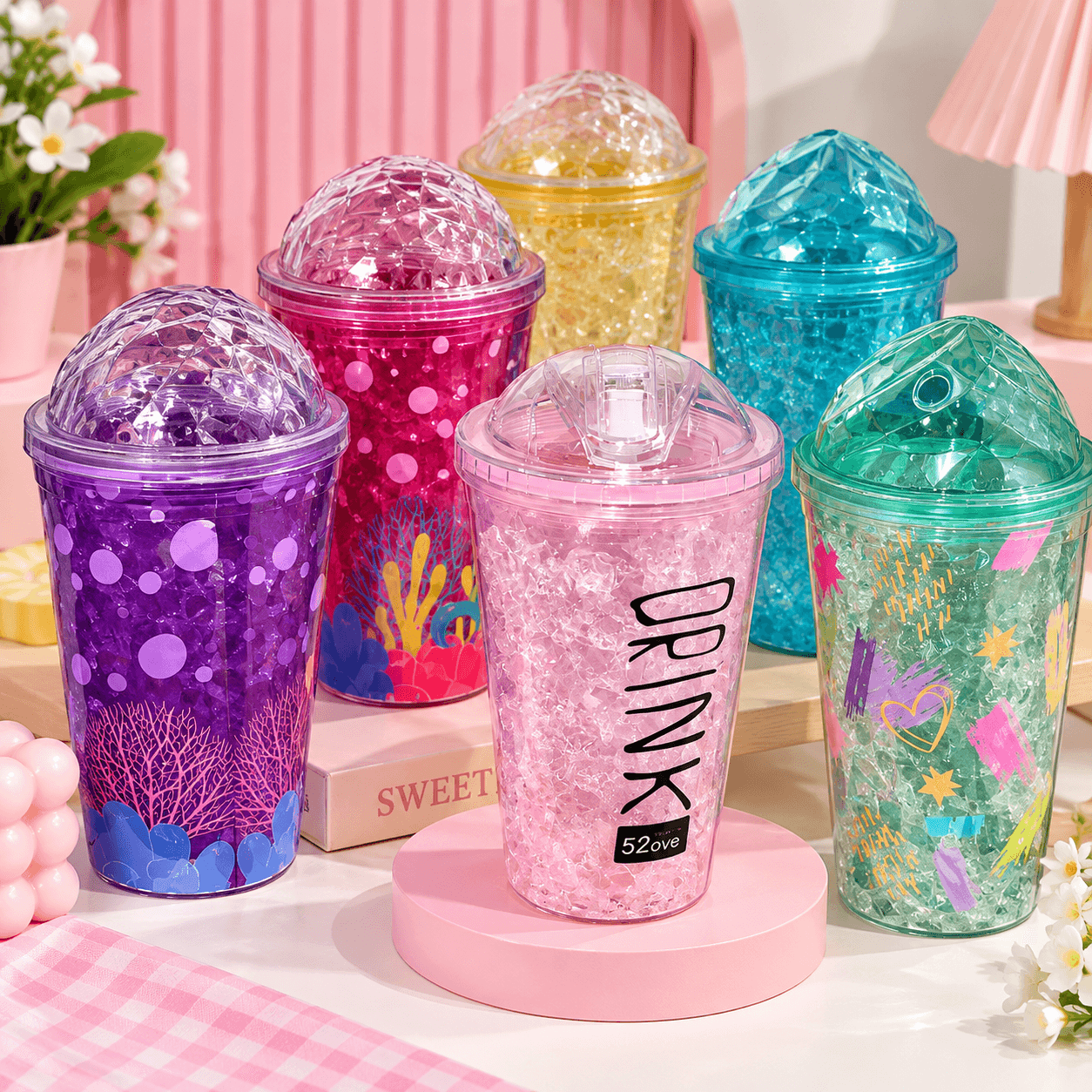 🥤 أكواب كريستالية ملونة بتصاميم عصرية